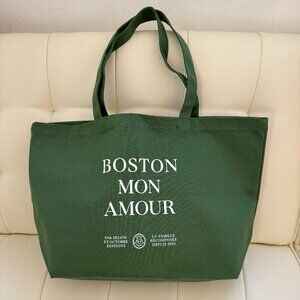 Sézane limited edition Boston Mon Amour olive green cotton canvas tote - NWOT